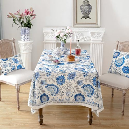 ISAENNE Designer French Linen Rectangular Tablecloth,94"x63"-Blanch - color: Blanch, size: 94" x 63" (Rectangular)