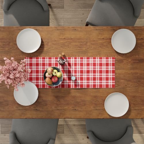 Encasa XO Table Runner, Woven Cotton Dining Linens 13"x36" Red - color: Franca Red Checks, size: 13x36 in