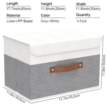 Yawinhe Storage Bins with Lids,White/Grey,17.7x11.8x11.8in,3-Pack - color: White/Grey, size: XL/(3 Pack)