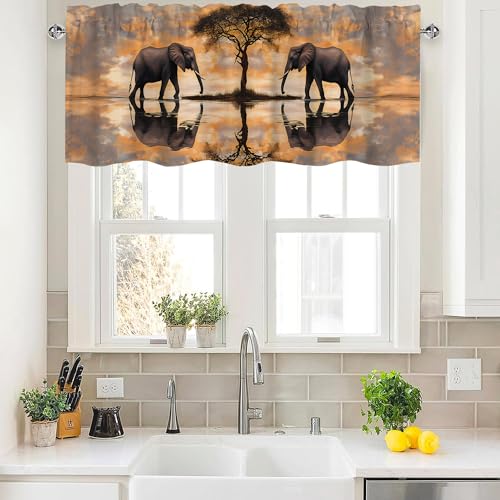 Elephant Valance Curtains,Rod Pocket Valances for Windows,Small Window Treatment Valances for Kitchen,Living Room,Bedroom,Bathroom,Home Decor,18x54 Inch,1 Panel,Animal Theme - color: Elephant01, size: 54"W x 18"L (Pack of 1)