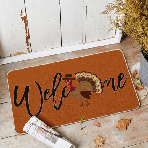 Artoid Mode Orange Turkey Thanksgiving Welcome Doormat, Thanksful Home Decor Low-Profile Switch Rug Door Mat Floor Mat for Indoor Outdoor 17x29 Inch - color: Orange