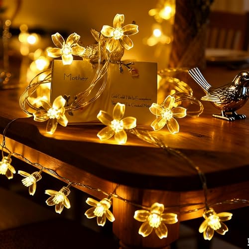 33ft 100 LED Plug in Glow Warm Fairy Flower String Lights Christmas Decor - color: Warm White