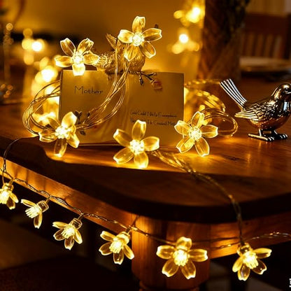 33ft 100 LED Plug in Glow Warm Fairy Flower String Lights Christmas Decor - color: Warm White