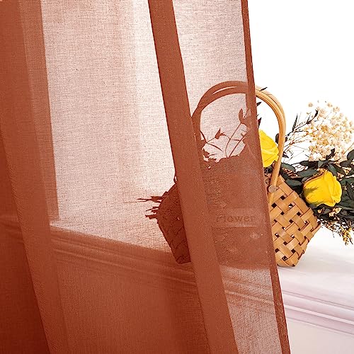 MIULEE Fall Terracotta Sheer Curtains Linen Textured Panels 54X84 Inches - color: Terracotta, size: 54"W x 84"L (Pack of 2)