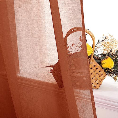 MIULEE Fall Terracotta Sheer Curtains Linen Textured Panels 54X84 Inches - color: Terracotta, size: 54"W x 84"L (Pack of 2)