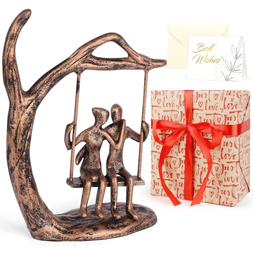 Kresecioo Anniversary Wedding Gifts for Couple/Her - Romantic Couple Statue in Love, Antique Bronze Metal Figurine Sweet Loving Together Iron Sculpture Decor, for Wife Husband Birthday Gifts - color: Antique Bronze, size: Swing Couple
