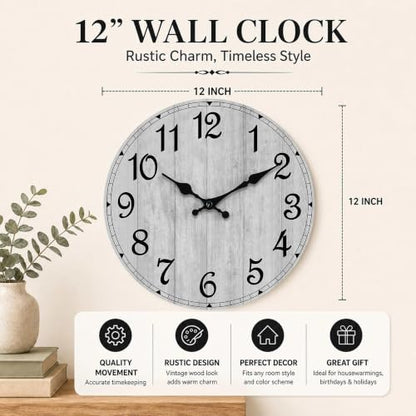 12 Inch Wall Clock, Silent Battery Operated Analog Clock, Grey - color: B-grey Retro, size: 12"