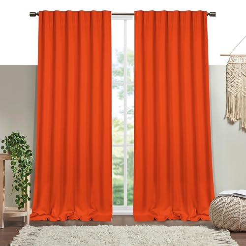 Orange Solid Panel Curtains, 84 Inches Long, Set of 2, 100% Cotton, Light Filtering for Privacy, Vibrant Farmhouse Style, Ideal for Bedroom, Living Room, 54" W x 84" L - color: Bright Orange, size: 54"W x 84"L (Pack of 2)