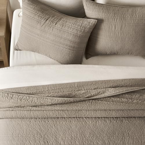 EVERGRACEHOME 100% Cotton Modern Lines Quilt Set Queen Size, Stone Taupe - color: Stone Taupe, size: Full/Queen (92" X 92")