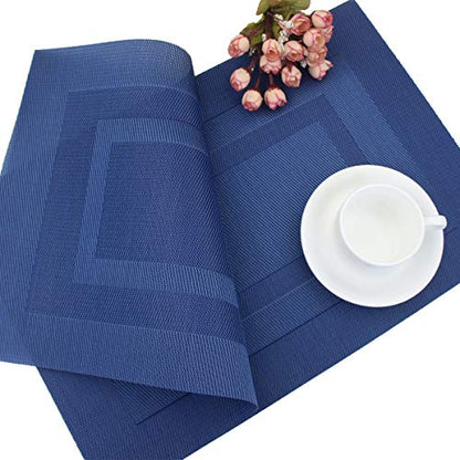 PIGCHCY Placemats,Washable Vinyl Woven Table Mats,Elegant Durable Placemats for Dining Table Set of 4 (18 x 12 inches, Navy Blue) - color: Box: Blue Navy, size: 4 Placemats