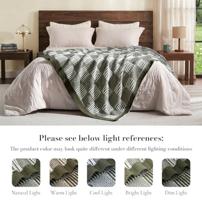 Amélie Home Checkered Knit Throw Blanket for Couch, Olive Green 50"x60" - color: Checkered Olive Green, size: 50" X 60"