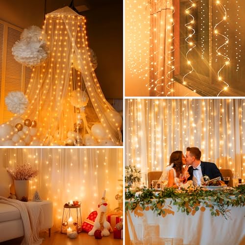 Minetom Halloween Curtain Lights, 300 LEDs Twinkle Fairy Lights, 8 Modes - color: Orange, size: 1 Pack