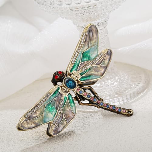 Hand Painted Enamel Dragonfly Hinged Trinket Box, Unique Mini Ring Necklace Jewelry Organizer, Classical Antique Bejeweled Storage, Figurine Collectible Keepsake Home Decor (Dragonfly)