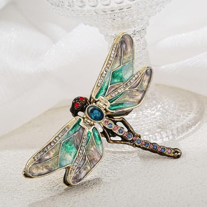 Hand Painted Enamel Dragonfly Hinged Trinket Box, Unique Mini Ring Necklace Jewelry Organizer, Classical Antique Bejeweled Storage, Figurine Collectible Keepsake Home Decor (Dragonfly)