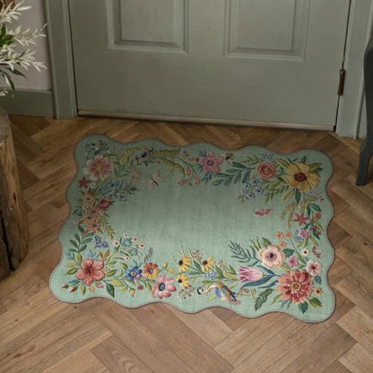 2x3 Floral Green Scalloped Area Rug - color: Scalloped | Green, size: 2' x 3' (Rectangular)