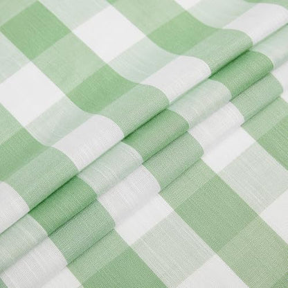 Plaid Kitchen Curtains 27x24 Green White Check Tiers for Kitchen Semi Sheer - color: Light Green and White, size: 24"W x 24"L (Pack of 2)