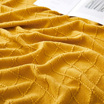 Acrylic Knitted Throw Blanket, 50 x 60 Inches, Mustard Yellow - color: Mustard Yellow