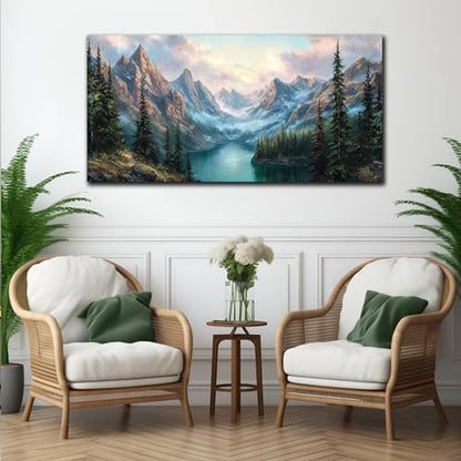 MXUNYZ Green Pine Tree River Mountains Canvas Wall Art for Living Room - color: Blue Green, size: 48"L x 24"W