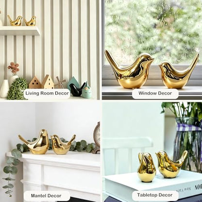 2 Pcs Small Birds Statues Home Decor Ceramic Gold Bird Figurines - color: 2 Pcs Goldbirds