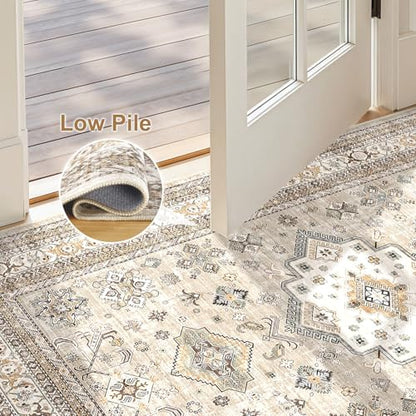 cotiled 3x5 Area Rug for Living Room, Washable, Traditional, Beige - color: Beige, size: 3' x 5' (Rectangular)