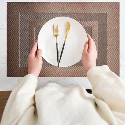 PIGCHCY Durable Plastic Placemats - Heat Resistant, Washable Woven Table Mats - Set of 4 (Coffee Brown) - color: Box: Brown Coffee, size: 4 Placemats