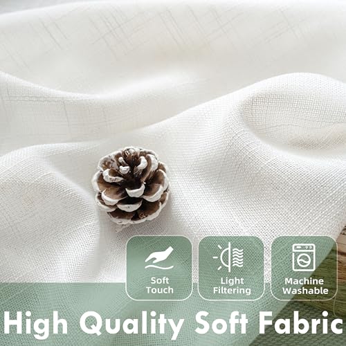 DriftAway Semi Sheer Scalloped Edge White Coastal Beach Window Curtains for Living Room Bedroom 2 Panels Rod Pocket Each Size 52 Inch by 84 Inch Loden Green - color: White Loden Green, size: 52"W x 84"L (Pack of 2)