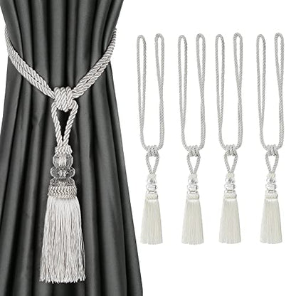 BEL AVENIR 4 Pack Curtain Tiebacks Hand-Woven Holdbacks Tassels Tiebacks - color: White, size: 4 Pack