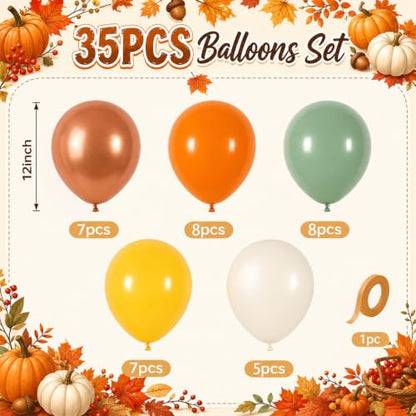 Fall Balloons, 12 Inch Sage Green Burnt Orange Mustard Yellow Beige Balloon - color: Orange Sage Green Yellow White