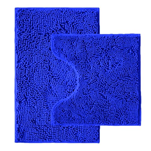 Bathroom Rugs Sets 2 Piece,Super Absorbent Chenille Bath Mats and U-Shaped Toilet Rug,Strong PVC Non Slip Backing,Microfiber Washable Dry Quickly Bath Mats for Bathroom(20"x32"+20"x20"U, Royal Blue) - color: Royal Blue