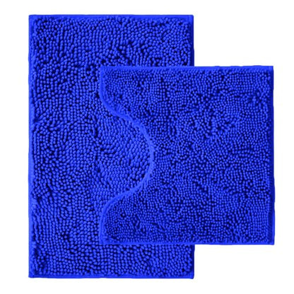 Bathroom Rugs Sets 2 Piece,Super Absorbent Chenille Bath Mats and U-Shaped Toilet Rug,Strong PVC Non Slip Backing,Microfiber Washable Dry Quickly Bath Mats for Bathroom(20"x32"+20"x20"U, Royal Blue) - color: Royal Blue