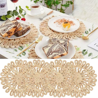 IcosaMro 12 Inch Boho Round Woven Placemats for Dining Table Set of 4 - color: Style a -11.5 Inch, Pack of 4