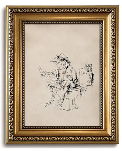 ZTZMYSU Gold Framed Whimsical Frog Wall Art Funny Bathroom Wall Decor - color: frog, size: 10"L x 8"W