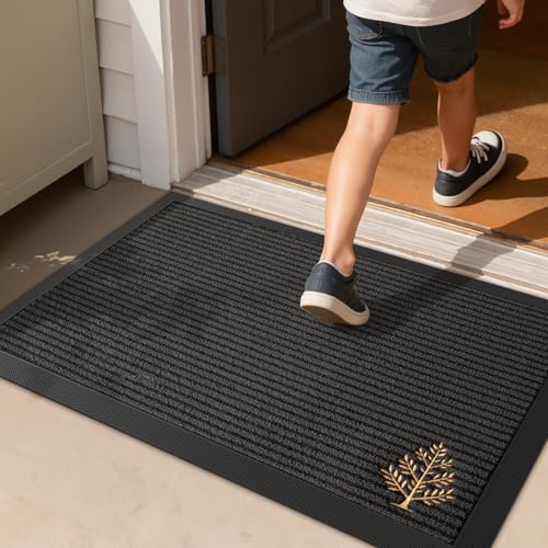LUMI Outside Welcome Door Mat 24x36, Non-Slip Heavy Duty Dirt Trapper, Grey - color: Grey Gold Tree, size: 24"x36"