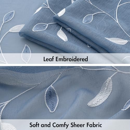 MIULEE Dusty Blue Sheer Curtains 2 Panels Leaf Patterned, W52 x L63 - color: Dusty Blue, size: 52"W x 63"L (Pack of 2)