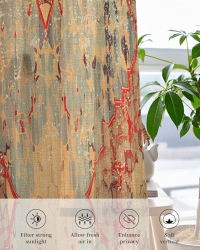 Geometric Boho Sheer Curtains 72 Inch Length 2 Panels Set, Grommet Kitchen Curtains Sheer Window Curtain for Living Room Bedroom Light & Airy Privacy Drapes Rustic Bohemian Floral Tribal Orange - size: 52"W x 72"L (Pack of 1)