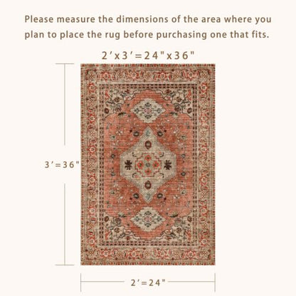 Tangsoo Boho Small Area Rug, 2x3 Washable Throw Rugs for Entryway, Non Slip - color: Terracotta/Tan, size: 2' X 3' (Rectangular)