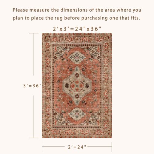 Tangsoo Boho Small Area Rug, 2x3 Washable Throw Rugs for Entryway, Non Slip - color: Terracotta/Tan, size: 2' X 3' (Rectangular)