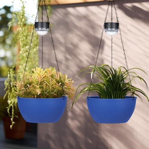 BAYN 2 Packs Solar Hanging Basket Planters for Plants Outdoor - color: Dark Blue