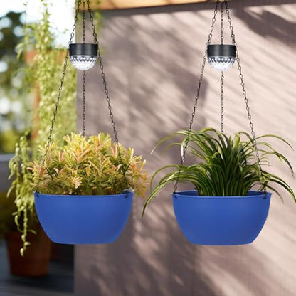 BAYN 2 Packs Solar Hanging Basket Planters for Plants Outdoor - color: Dark Blue