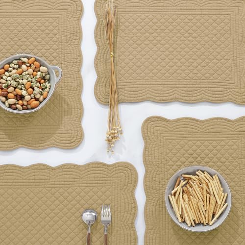 HOMBYS Quilted Placemats Set of 6 Washable-13x18 inches Rectangular Placemats for Kitchen Table-100% Cotton Fabric Rectangular Table Mats, (Dark Brown) - color: Dark Brown