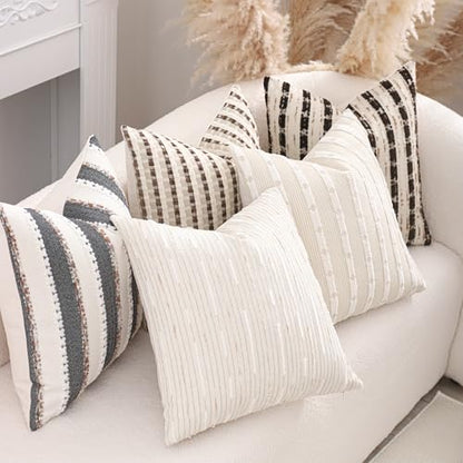 Boho Jacquard Throw Pillow Covers 20x20 Set of 2 Beige Khaki Grey - color: Beige+khaki+grey, size: 20" x 20" (Pack of 2)