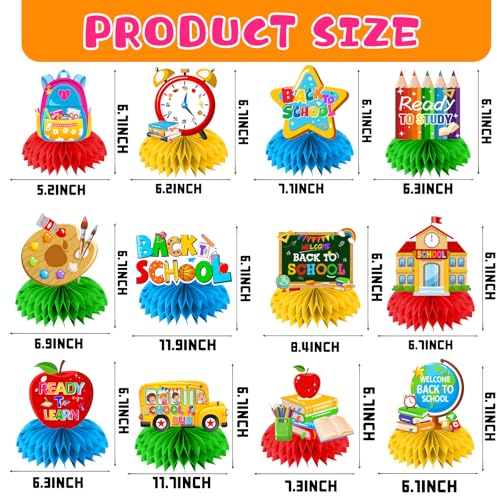 Back To School Decorations,12pcs Welcome Back To School Table Decorations Honeycomb Centerpieces Back To School Centerpieces for Tables,First Day of School Centerpieces for Classroom Office