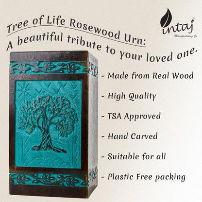 Tree of Life Wooden Urn for Human Ashes, XX-Large 640 Cu in, Teal - color: Teal Green, size: XX-Large (640 cu in)