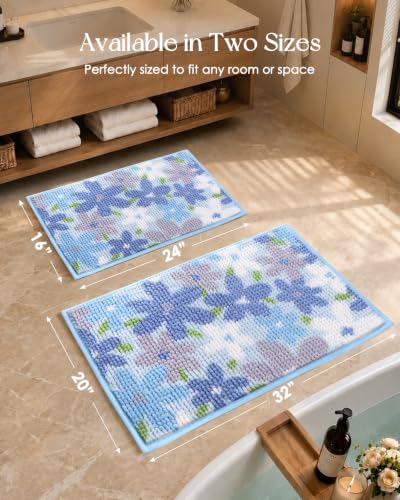 Miss Adola Soft Chenille Cute Bathroom Rug, Blue Floral, 16x24 Inch - color: Blue Floral, size: 1'4" x 2' (Rectangular)