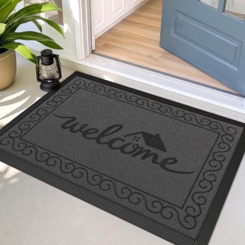 LUMI Outside Welcome Door Mat 24x36, Non-Slip Heavy Duty Dirt Trapper, Grey - color: Grey Welcome Home, size: 24"x36"