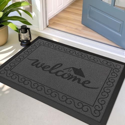 LUMI Outside Welcome Door Mat 24x36, Non-Slip Heavy Duty Dirt Trapper, Grey - color: Grey Welcome Home, size: 24"x36"