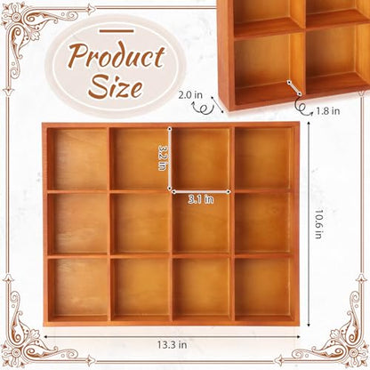 Yookeer 2 Pcs 12-Slot Wood Sorting Tray Grid Display Cabinet