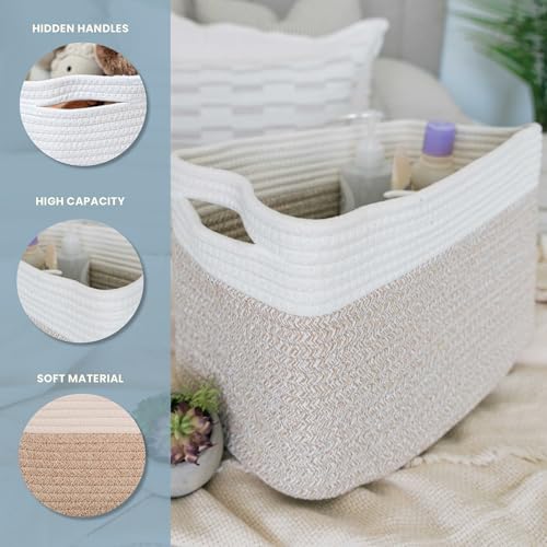 OrganiHaus Cotton Rope Baskets for Shelves, Set of 3, 15x9x10 - color: Mixed Honey