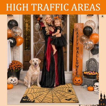 Halloween Welcome Mat Scary Web Non-Slip Front Door Mat, 17x29 in - color: Scary Web
