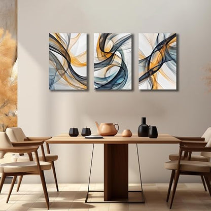 블루 옐로우 및 화이트 벽 장식 다이닝 룸용 3피스 벽 아트 주방용 추상 벽 아트 욕실용 사이즈 40.6 x 61cm(16 x 24인치) - color: 블루 옐로우 및 화이트, size: 24"L x 16"W x 3PCS
